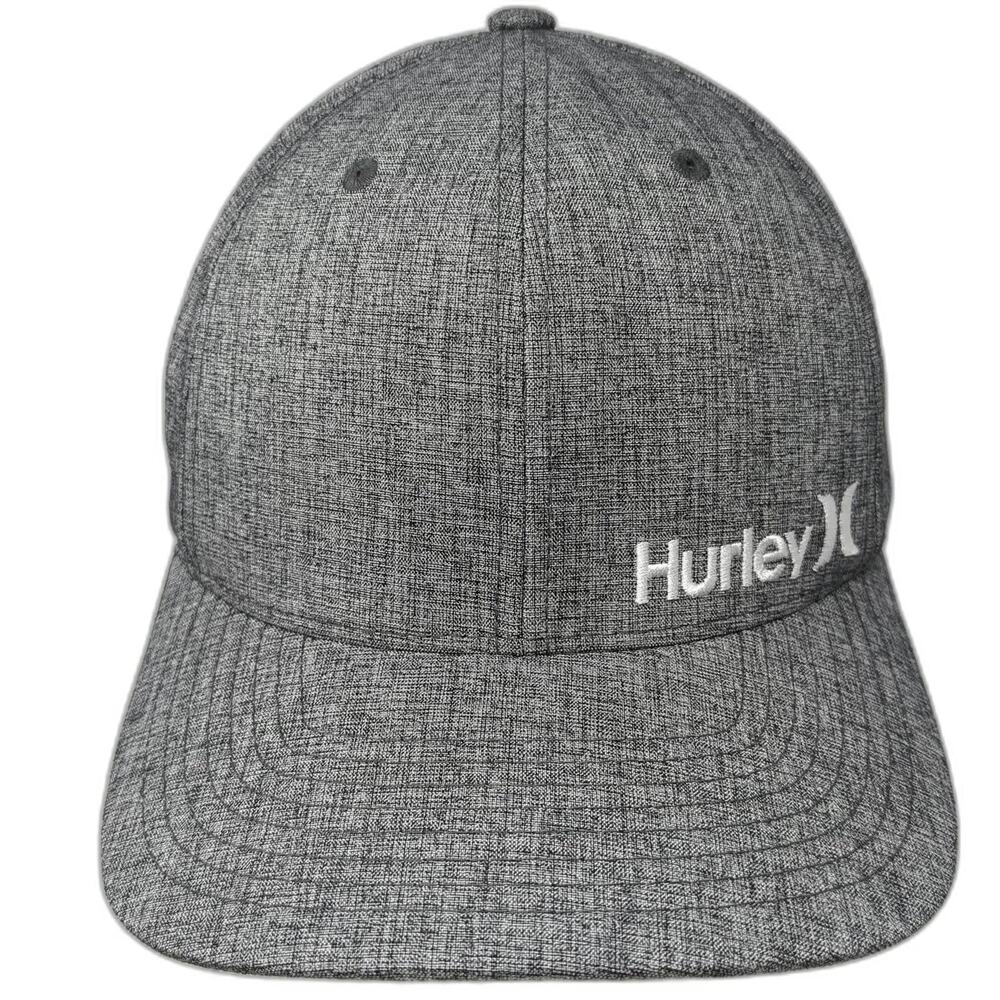 Hurley Baseball Cap Gray XL Fitted Flexfit Heathered Side Logo Hat Embroidered